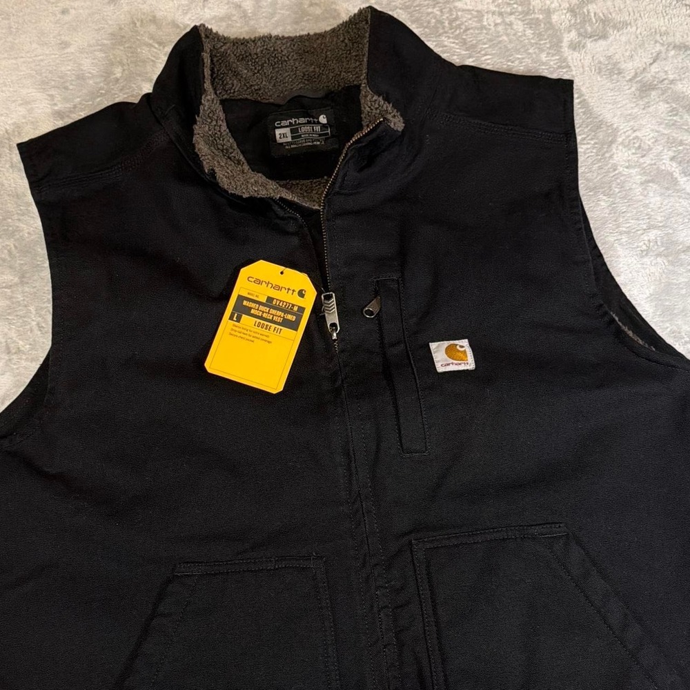 NWT Carhartt Washed Duck Sherpa-Lined Workwear Vest | Black | 2XL